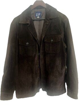 Vintage 90s GAP Suede Brown Shirt Jacket Leather Western Chore Y2K Sz Small EUC